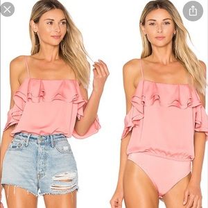 L’Academie ruffle off-the-shoulder bodysuit